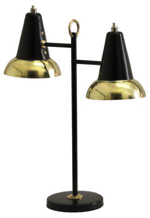 Mid-Century Adjustable Brass Double Shade Lamp attributed to Jacques Biny for Luminalité, 1950s