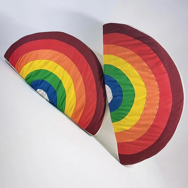 Mid-Century Modern Vintage 1970s Quilted Rainbow Pop Art Pillow For Sale - Image 3 of 13