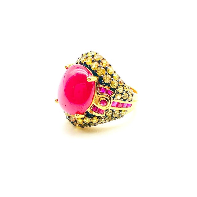 Early 21st Century Bochic "Orient" Natural Ruby & Yellow Sapphire Ring Set In 18 K Gold & Silver For Sale - Image 5 of 18