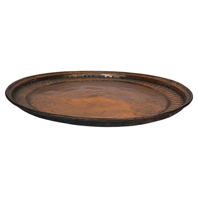 Large Antique Hand-Hammered Copper Tray with Fluted Border, 22 Inch For Sale - Image 10 of 17
