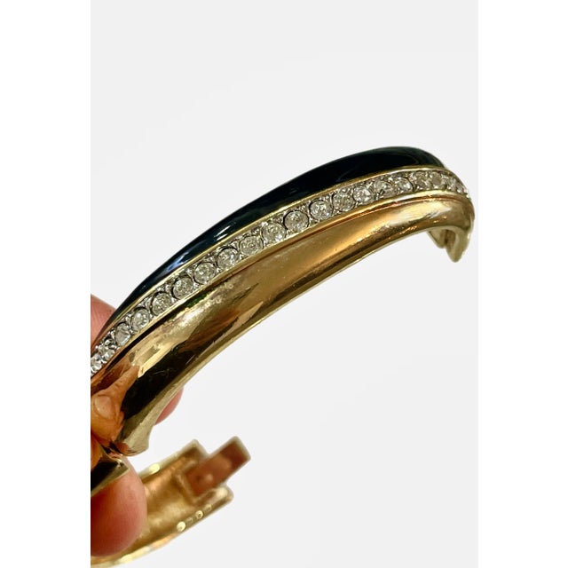 1980s Swarovski Black Enamel and Crystal Cuff For Sale - Image 5 of 11