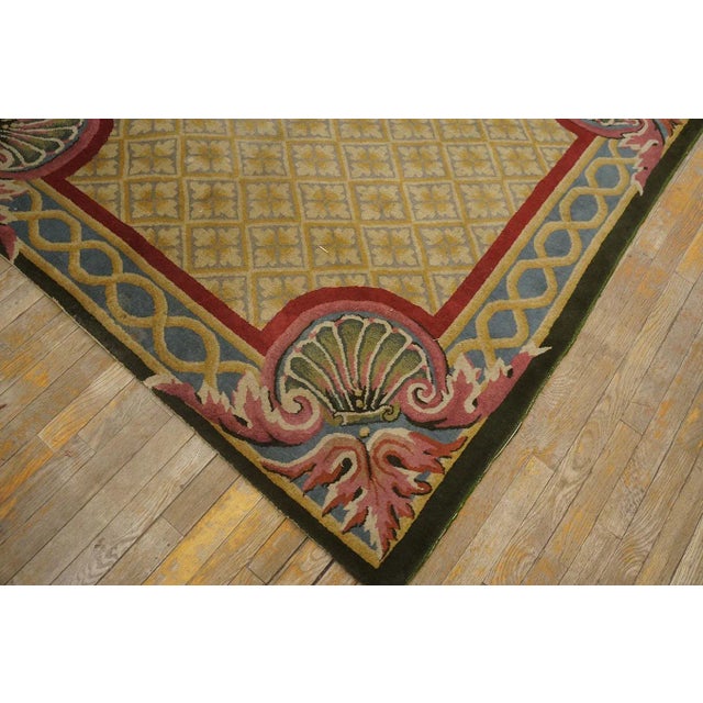 Textile 1920s Camel Floral European Antique Chinese Art Deco Carpet 5'7" X 5'7" Knotted Wool Rug For Sale - Image 7 of 9