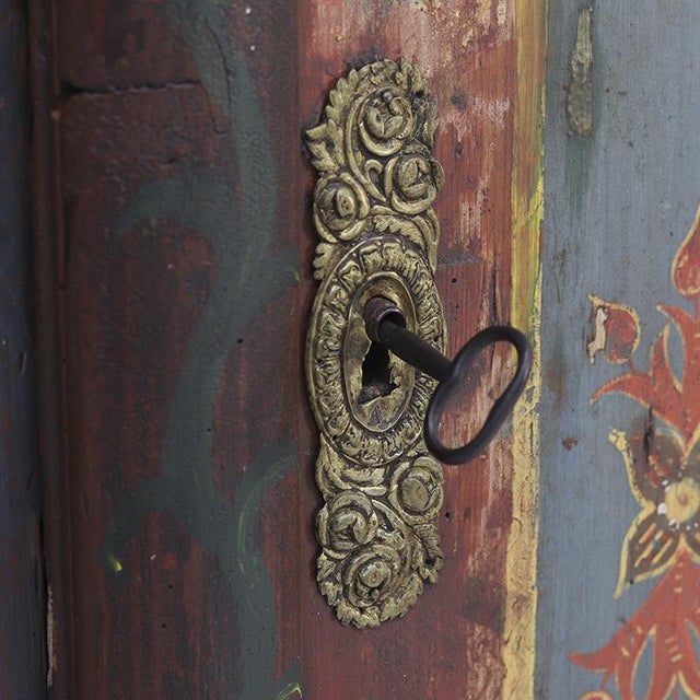 Wood Rustic Farmhouse Folk Art Painted Bridal Cabinet, 1834 For Sale - Image 7 of 16