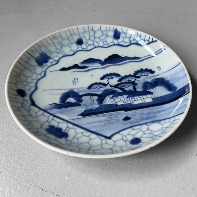 Vintage Blue-and-White Landscape Plate from Arita, 1940s For Sale - Image 4 of 8