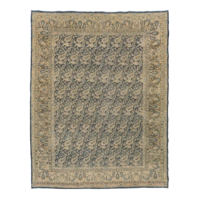 Antique Persian Tabriz Rug – 20th Century Blue & Cream Paisley Boteh Design For Sale