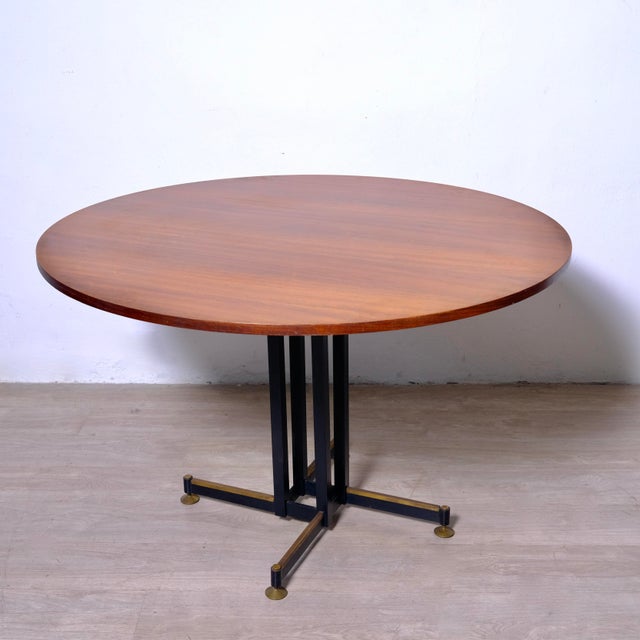 Round Table with Metal Frame and Wooden Top, 1950s For Sale - Image 17 of 18