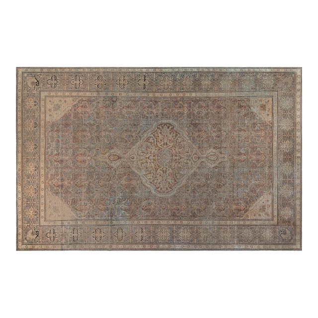 Authentic 19th Century Indian Amritsar Beige Brown Handmade Wool Rug For Sale