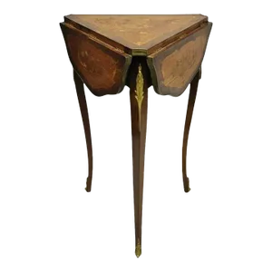 French Louis XV Satinwood Inlay Triple Drop Leaf Side Table With Bronze Ormolu