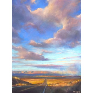 From Page to Zion by Bruce A Gómez | Pastel Landscape with road and colorful sky For Sale