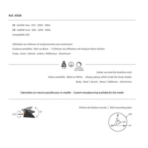 Black Mid-Century Modern Black Three Fixed Arms Spider Ceiling Lamp by Serge Mouille For Sale - Image 8 of 9