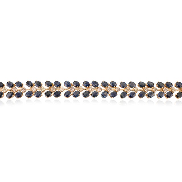 Not Yet Made - Made To Order Exquisite 14.84 Carat Blue Sapphire Diamond Tennis Bracelet in 14k Yellow Gold For Sale - Image 5 of 13