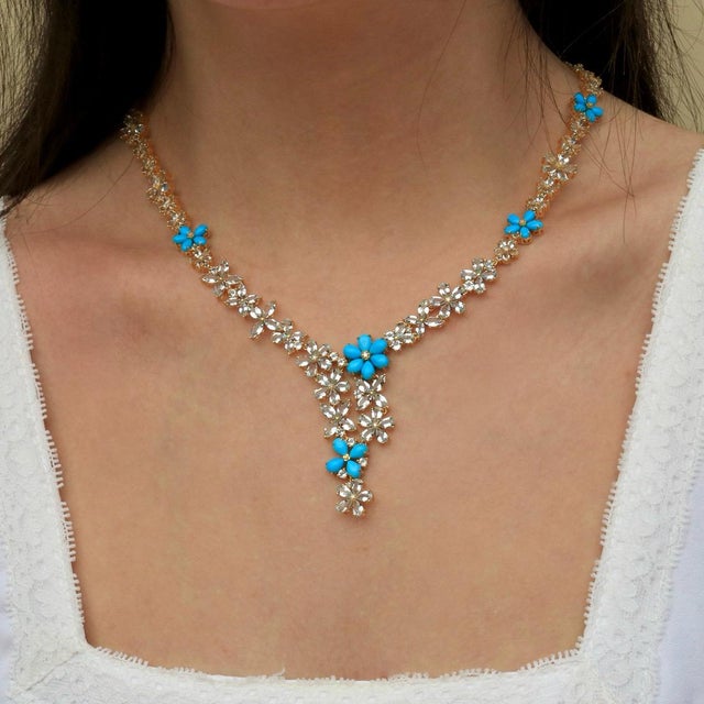 Not Yet Made - Made To Order Nina Zhou Serenity Aquamarine Turquoise Diamond Statement Necklace in 14k Yellow Gold For Sale - Image 5 of 11