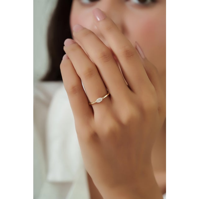 Modern Marquise Cut Diamond Solitaire Ring Size 6 in 14k Yellow Gold For Sale - Image 11 of 16