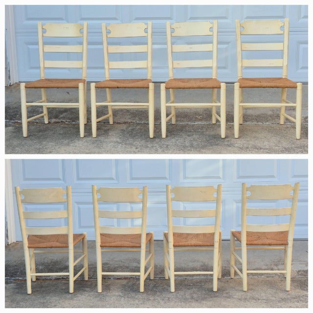 1990s Ethan Allen French Country Pine Ladder Back Rush Seat Dining Chairs, Set of 4 For Sale In Washington DC - Image 6 of 12