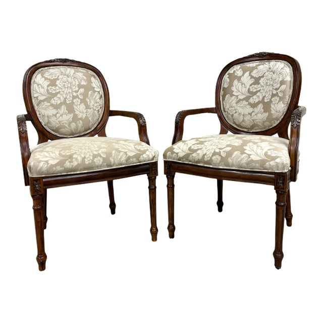 Vintage Dongguan French Louis XVI Style Armchairs or Bergere Chairs - Pair For Sale