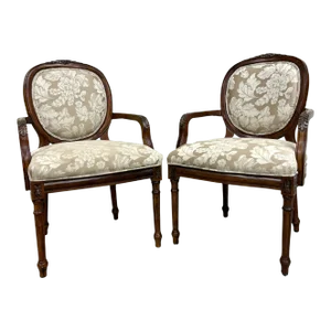 Vintage Dongguan French Louis XVI Style Armchairs or Bergere Chairs - Pair