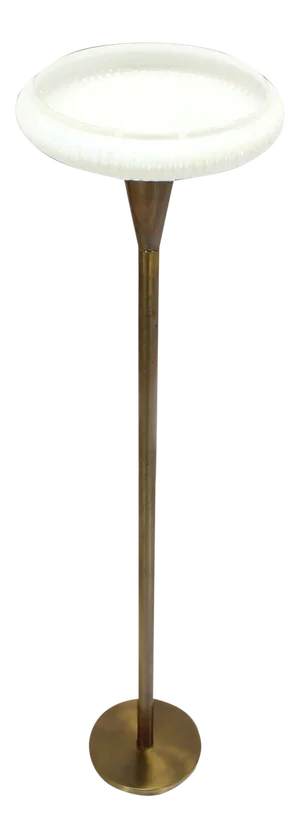 Vintage Mid Century Brass Base With Irredescent Shade Floor Lamp Torchere