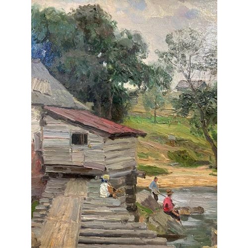 Modern Andrey Ovcharov, Water Mill, Oil on Cardboard, 1955 For Sale - Image 3 of 9