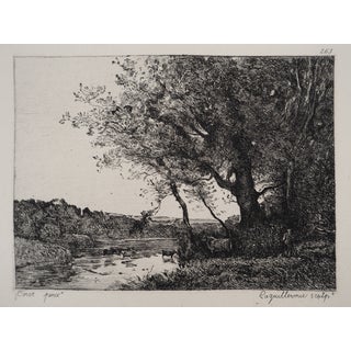 JB Camille Corot, Cows at the River, Engraving, 1873 For Sale
