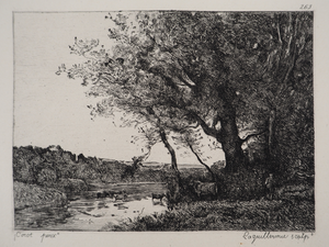 JB Camille Corot, Cows at the River, Engraving, 1873