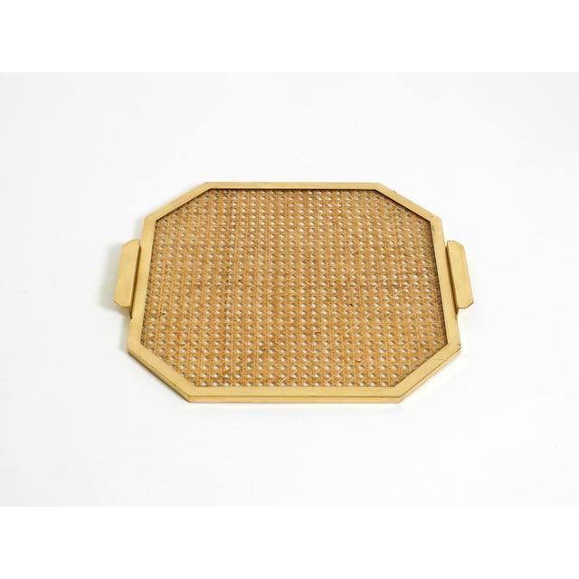 Octagonal Acrylic Glass, Wicker and Brass Serving Tray in the style of Christian Dior, Italy, 1970s For Sale - Image 18 of 18