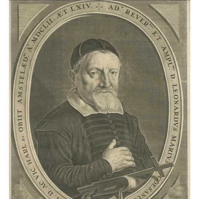 Paper Adriaen Matham, Theologian Portrait of Leonardus Marius, 1651, Paper For Sale - Image 7 of 10