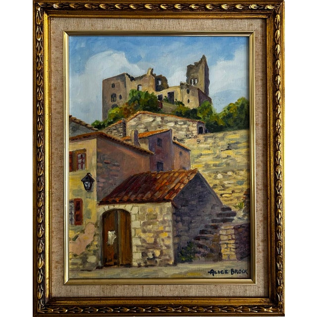 Impressionist Vintage Oil Painting on Canvas of the Chateau of the Marques De Sade For Sale - Image 3 of 8