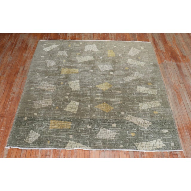 Mid 20th Century Zabihi Collection Turkish Zeki Muren Deco Square Rug - 7' x 7'6" For Sale - Image 11 of 12