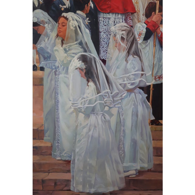 Late 20th Century Frank Cannas Large Signed Original First Communion Procession Oil on Linen, Framed For Sale - Image 16 of 18