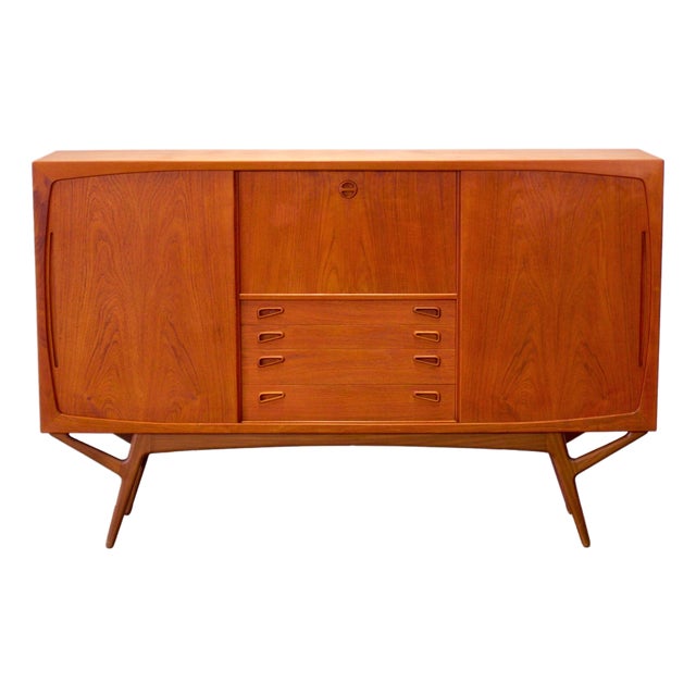 Randers Møbelfabrik Danish Teak Highboard With Bar Designed by Harry Østergaard For Sale