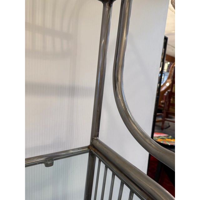 Silver Baker's Rack Art Deco Brushed Steel + Brass For Sale - Image 8 of 12