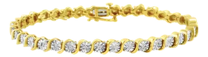 14K Yellow Gold Plated .925 Sterling Silver 1/4 Cttw Diamond Round Miracle Plate and "S" Link Tennis Bracelet (I-J Color, I2- I3 Clarity) - 7"