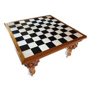 Mackenzie-Childs 5' X 5' Train Dining Table With Checkerboard Top & Hand Painted Legs For Sale