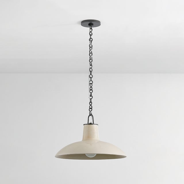 Mid-Century Modern Hudson Valley Lighting Pottersville 18 in. 1 Light Pendant in Distressed Bronze and Ceramic Ivory Crackle Finish For Sale - Image 3 of 6