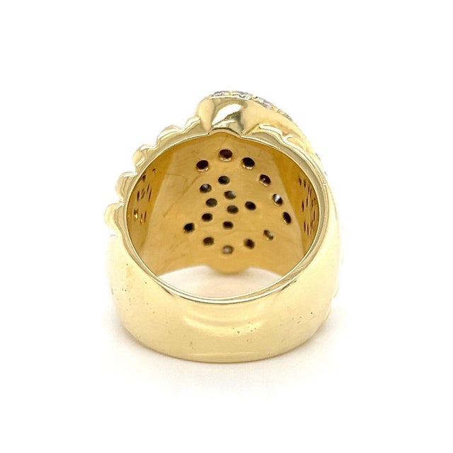 Diamond 18k Two Tone Gold Large Fancy Style Ring - Size 6.5 For Sale - Image 4 of 6