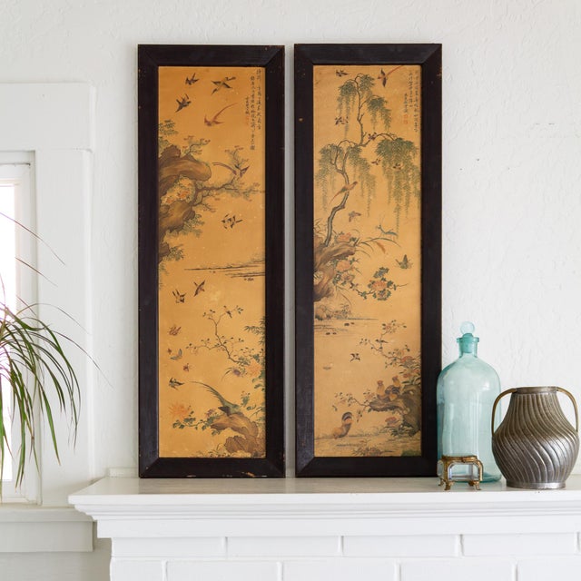 Pair of 1960s Chinoiserie Printed Panels on Wood With Asian Bird Motif For Sale - Image 10 of 14