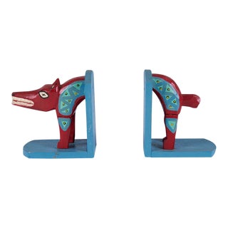 Vintage Folk Art Painted Dog Bookends - a Pair For Sale