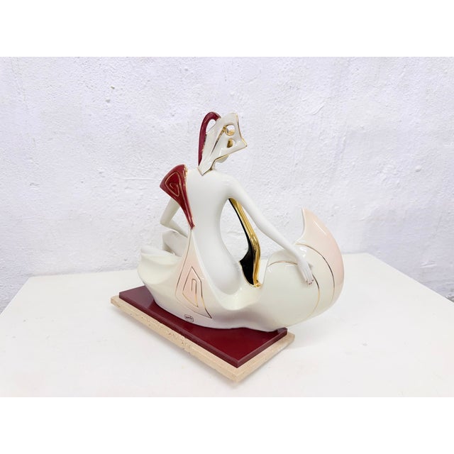 Large Art Deco Porcelain Sculpture Leda with Swan from Galos, 1970s For Sale - Image 15 of 18