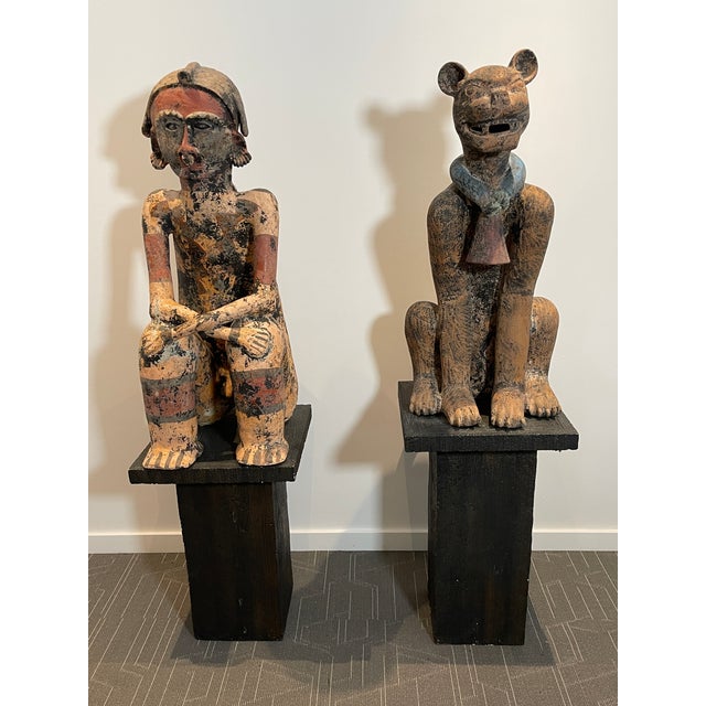 Pair of Monumental Vintage Mexican Primitive Ceramic Figures – 45" For Sale - Image 14 of 14