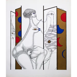 1968 Max Walter Svanberg Composition No. 1, Original Period Gold Leaf Lithograph