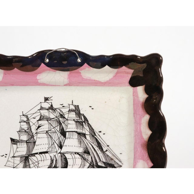Nautical 1980s Decorative Luster Maritime Pottery Plaque Titles Flying Cloud Boston For Sale - Image 3 of 6