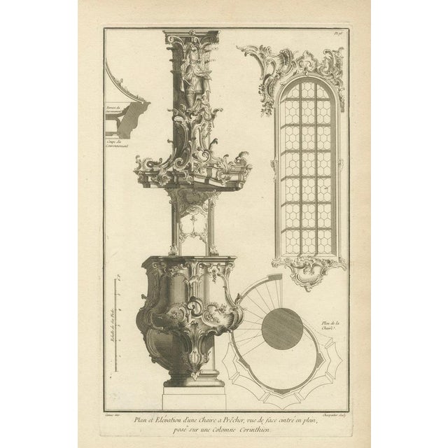 Baroque Pulpit Design with Corinthian Column and Staircase Plan, 1740, Print For Sale - Image 5 of 6