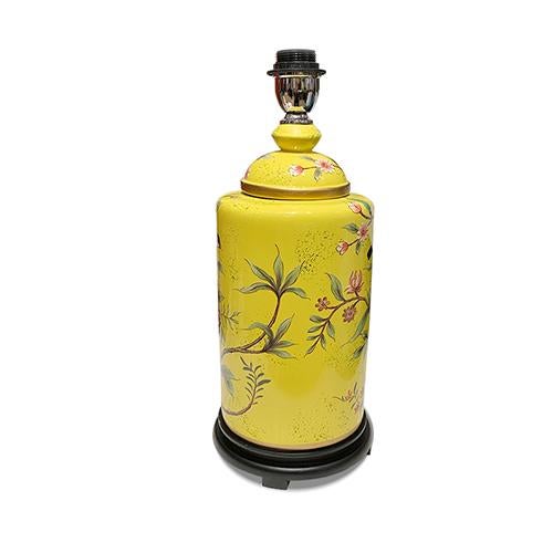 Yellow With Bird Pattern Rounded Porcelain Table Lamp-Large Size For Sale - Image 4 of 5