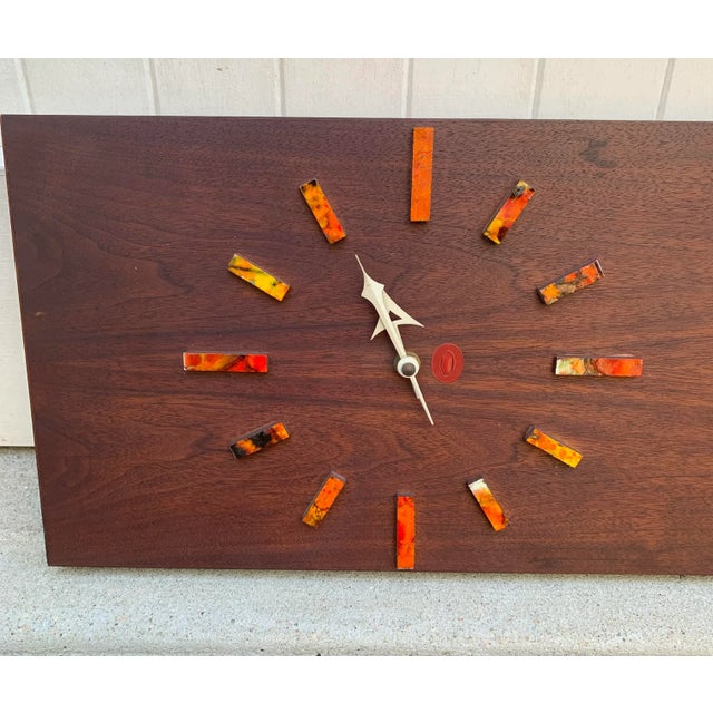 Wood Mid Century Walnut and Tile Clock by Harris Strong For Sale - Image 7 of 13