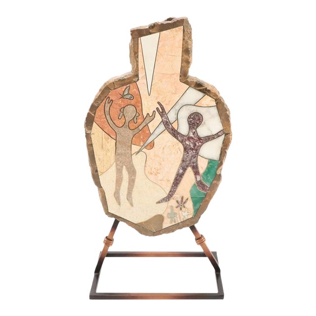 Joseph A. De Castro "Tribal Jar" Native American Southwest Sculpture Stone Inlay Vessel For Sale