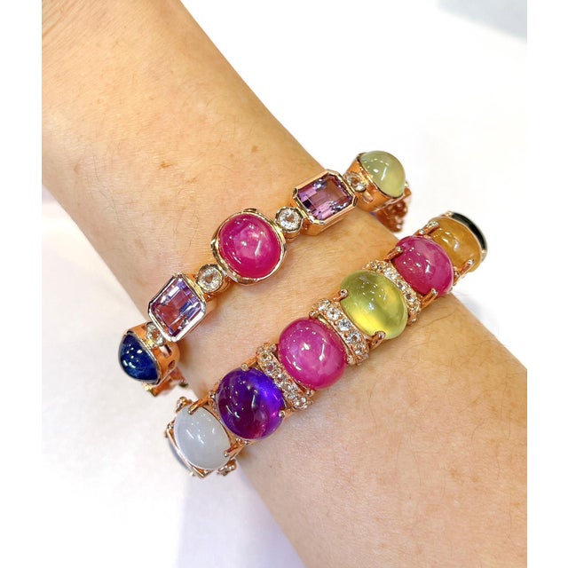 Bochic "Capri" Vintage Diamond, Ruby & Sapphire Bangle Set In 18K & Silver For Sale - Image 4 of 18