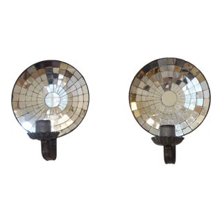 Antique American Mirrored Tin Sconces - A Pair For Sale