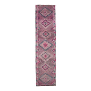 1970s Turkish Handmade Wool Pink Diamond Runner For Sale