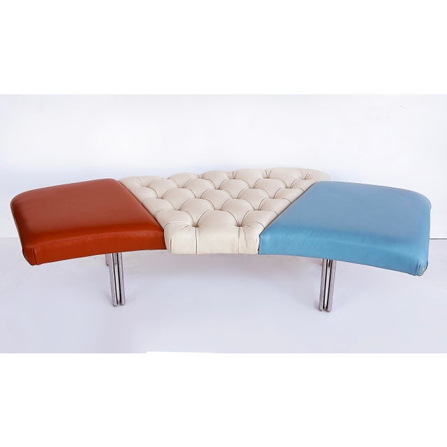 Giorgio Saporiti 1980s Giorgio Saporiti Design, Il Loft Tufted Leather Bench, Multi-Color Chrome Legs For Sale - Image 4 of 13