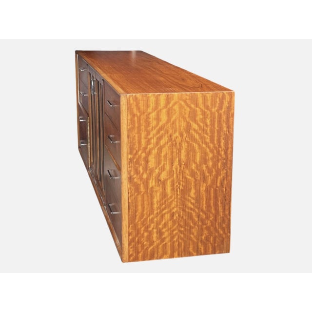 Mid-Century Modern Walnut Credenza With Black Panel Doors Floating Base For Sale - Image 16 of 16
